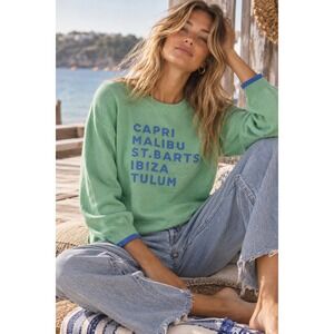 Sundry Green Wool Cashmere Destination Sweater Capri Malibu Ibiza Size 1